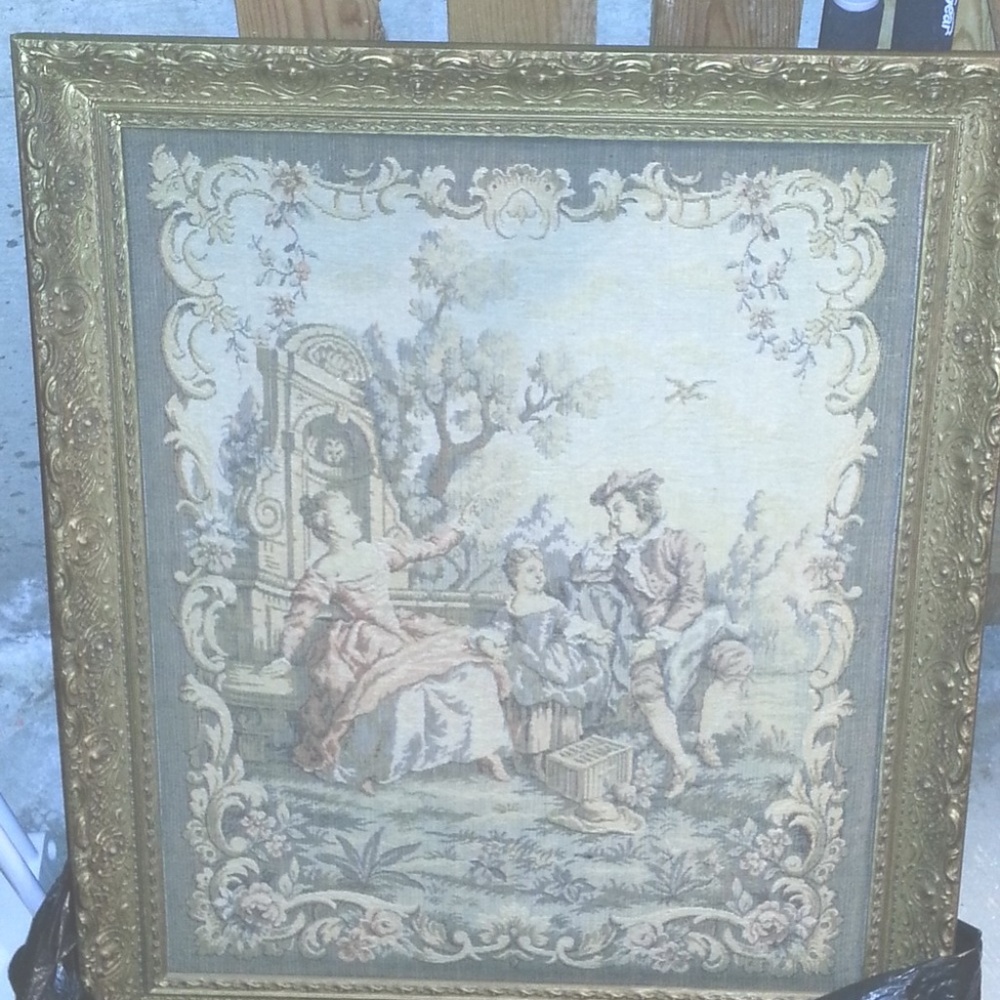 Vintage large framed Cloth Tapestry Victorian